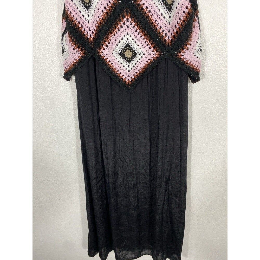 REBELLION Crochet Geometric Maxi Dress Sleeveless Black Pink Size M - Picture 6 of 15